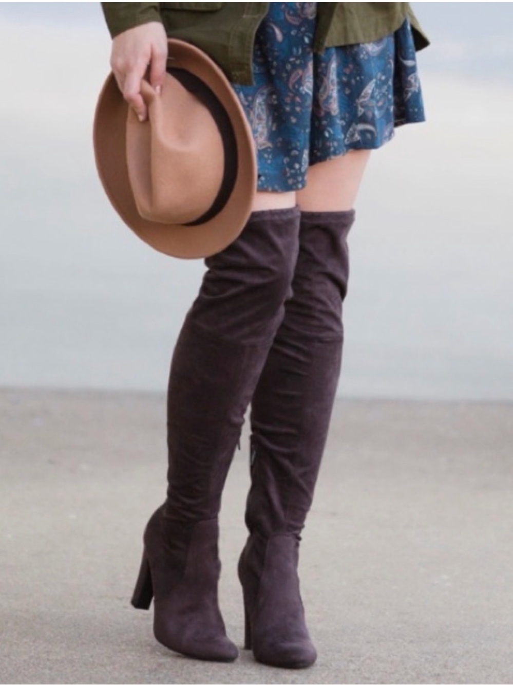 Brown suede over the knee boots